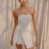 Steph Strapless Linen Mini Dress – White