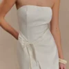 Steph Strapless Linen Mini Dress – White
