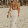 Suki Knit Maxi Dress With Flowers – Nude