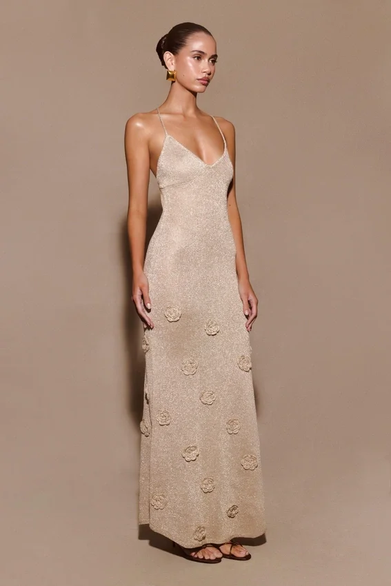 Suki Metallic Knit Maxi Dress – Gold Suki Metallic Knit Maxi Dress – Gold