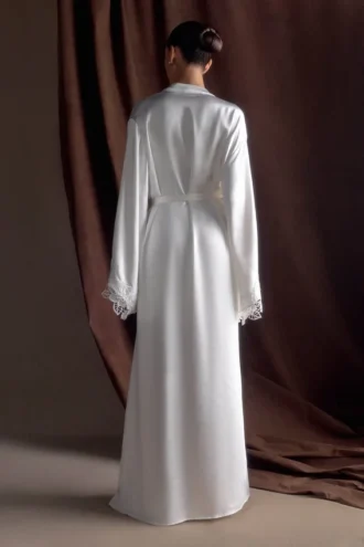 Sullivan Satin Bridal Robe With Lace – Ivory