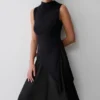 Coralie Asymmetric Satin Midi Skirt – Black Coralie Asymmetric Satin Midi Skirt – Black