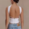 Talia Chiffon And Linen Halter Top – White Talia Chiffon And Linen Halter Top – White