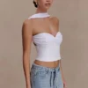 Talia Chiffon And Linen Halter Top – White Talia Chiffon And Linen Halter Top – White