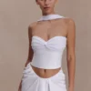 Talia Chiffon And Linen Halter Top – White Talia Chiffon And Linen Halter Top – White