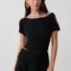 Talise Modal Flounce Short Sleeve Top – Black Talise Modal Flounce Short Sleeve Top – Black