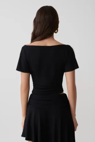 Talise Modal Flounce Short Sleeve Top – Black