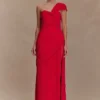Tamara Shirred Chiffon Midi Dress – Red Tamara Shirred Chiffon Midi Dress – Red