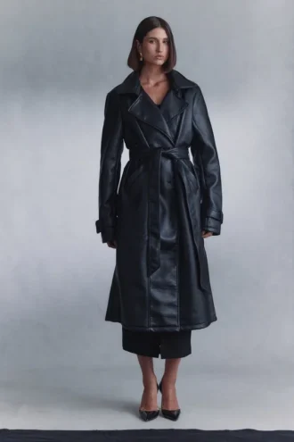 Tarah Faux Leather Trench Coat – Black Tarah Faux Leather Trench Coat – Black
