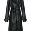 Tarah Faux Leather Trench Coat – Black