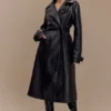 Tarah Faux Leather Trench Coat – Black