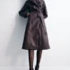 Tarah Faux Leather Trench Coat – Cacao Brown
