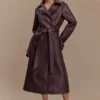 Tarah Faux Leather Trench Coat – Cacao Brown