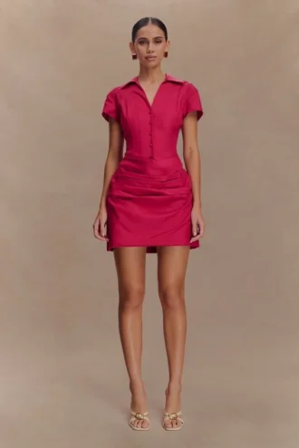 Tarryn Collared Cotton Mini Dress – Dragonfruit