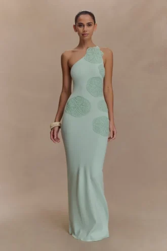 Teneika Crochet Knit Maxi Dress – Light Aqua