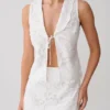 Tessa Broderie Tie Front Sleeveless Top – White Tessa Broderie Tie Front Sleeveless Top – White