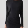 Thao Long Sleeve Gathered Mini Dress – Dark Charcoal