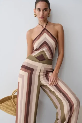 Thea Halter Chiffon Sleeveless Top – Multi Stripe