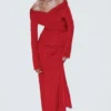 Therese Off Shoulder Ruched Maxi Dress – Red Therese Off Shoulder Ruched Maxi Dress – Red