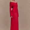 Therese Off Shoulder Ruched Maxi Dress – Red Therese Off Shoulder Ruched Maxi Dress – Red