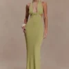 Theresea Halter Knit Maxi Dress – Light Olive Theresea Halter Knit Maxi Dress – Light Olive