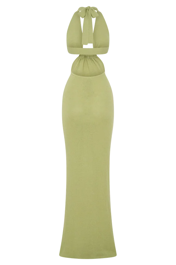Theresea Halter Knit Maxi Dress – Light Olive Theresea Halter Knit Maxi Dress – Light Olive