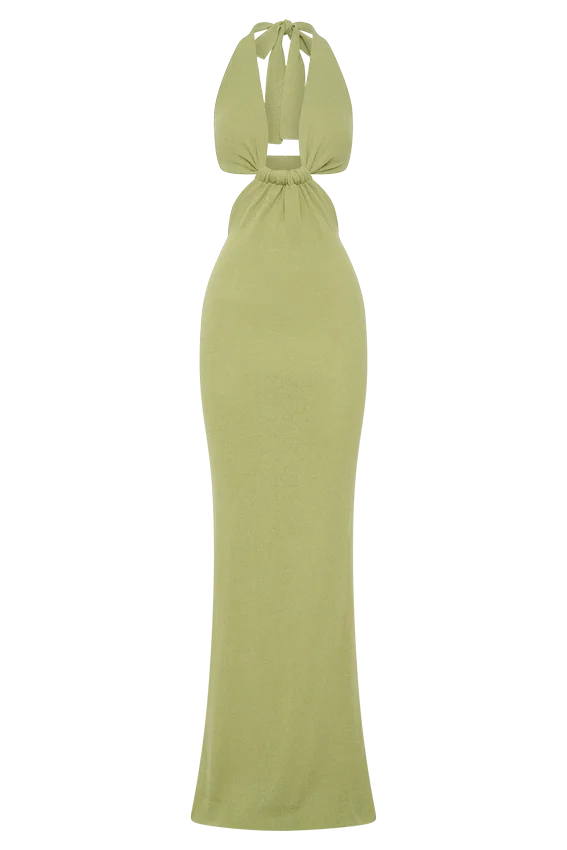 Theresea Halter Knit Maxi Dress – Light Olive Theresea Halter Knit Maxi Dress – Light Olive