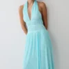 Thien Cowl Halter Midi Dress – Blue