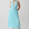 Thien Cowl Halter Midi Dress – Blue