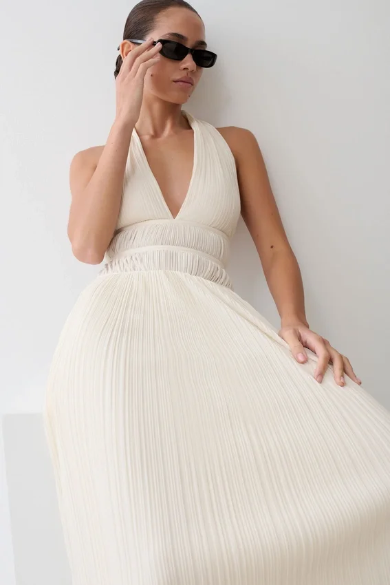 Thien Cowl Halter Midi Dress – Ivory Thien Cowl Halter Midi Dress – Ivory