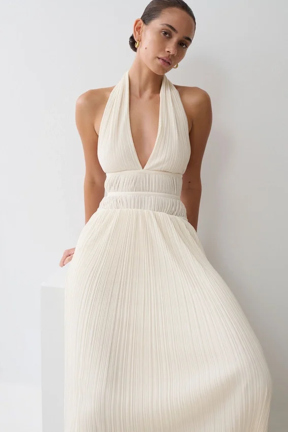 Thien Cowl Halter Midi Dress – Ivory Thien Cowl Halter Midi Dress – Ivory