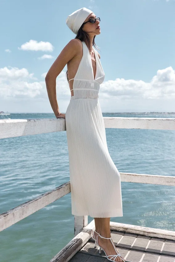 Thien Cowl Halter Midi Dress – Ivory Thien Cowl Halter Midi Dress – Ivory