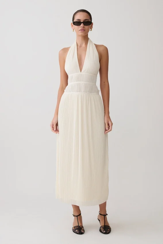 Thien Cowl Halter Midi Dress – Ivory Thien Cowl Halter Midi Dress – Ivory