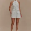 Tiara Halter Neck Suiting Top – White Tiara Halter Neck Suiting Top – White