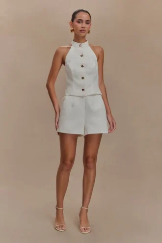 Tiara Halter Neck Suiting Top – White
