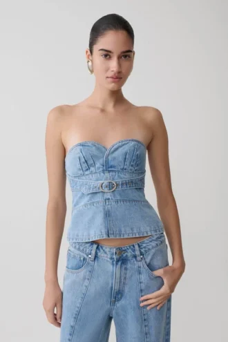 Tommy Strapless Denim Top With Buckle – Classic Blue