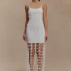 Tove Hand Knit Flower Mini Dress – White