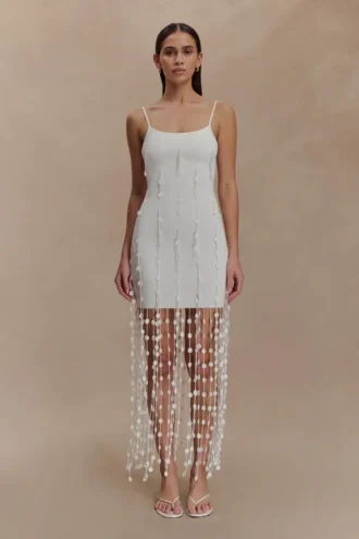 Tove Hand Knit Flower Mini Dress – White