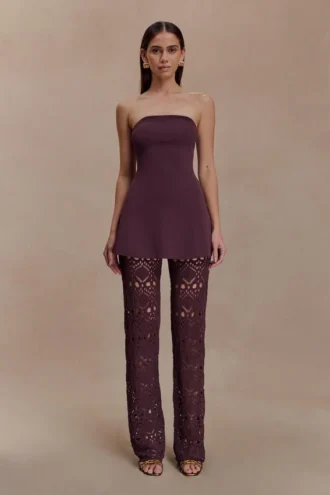 Trena Crochet Knit Pants – Chocolate