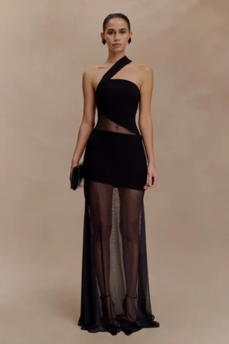 Vashti Cut Out Mesh Maxi Dress – Black