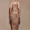 Veronica Sequin Midi Dress – Leopard Print