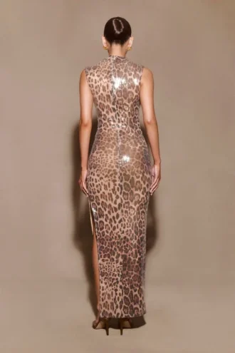 Veronica Sequin Midi Dress – Leopard Print