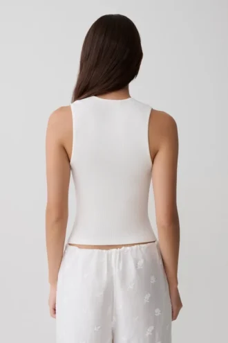 Vianna Broderie Ribbed Tank Top – Ivory