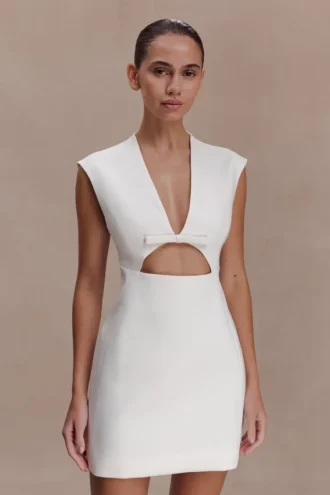 Victoria Cut Out Suiting Mini Dress – Ivory