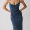 Vina Gathered Jersey Midi Dress – Ink Blue