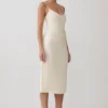 Vina Gathered Jersey Midi Dress – Ivory