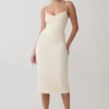 Vina Gathered Jersey Midi Dress – Ivory