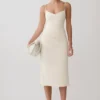 Vina Gathered Jersey Midi Dress – Ivory