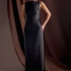 Violet Sleeveless Satin Maxi Dress – Black