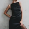 Violet Sleeveless Satin Maxi Dress – Black